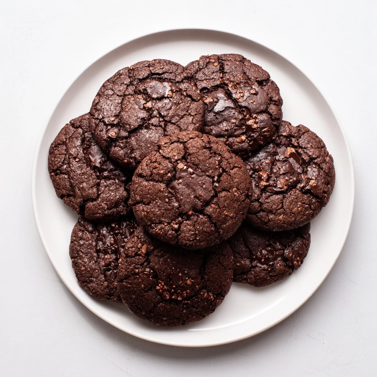 Chewy chocolate espresso cookies studded with melted chips on a cooling rack