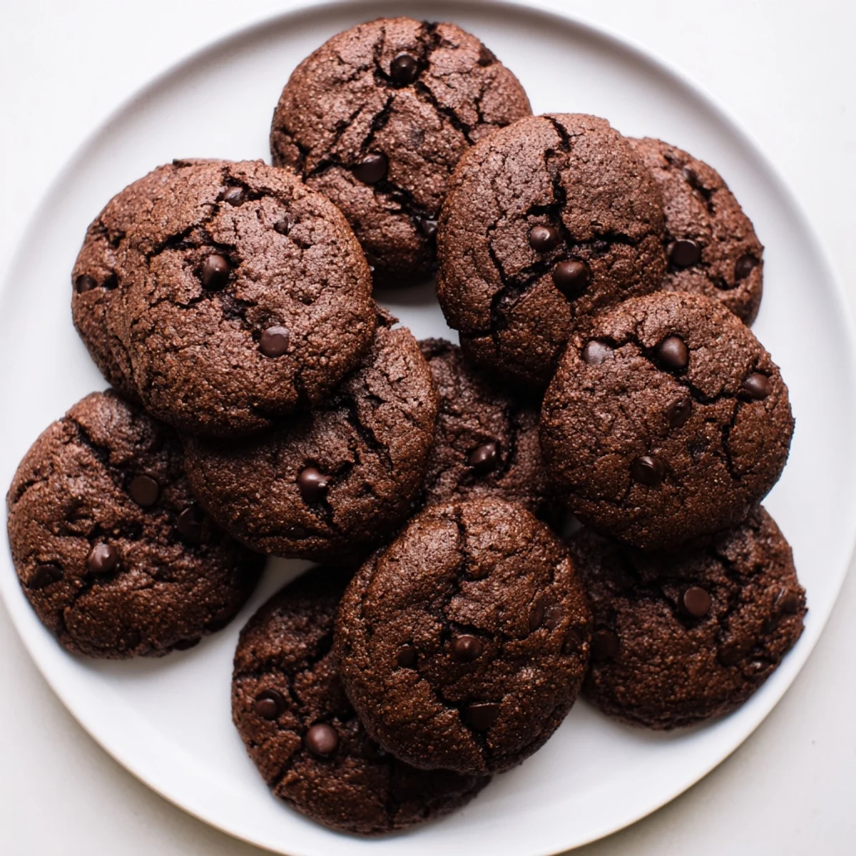 Rich dark chocolate espresso cookies with glossy centers and crispy baked edges