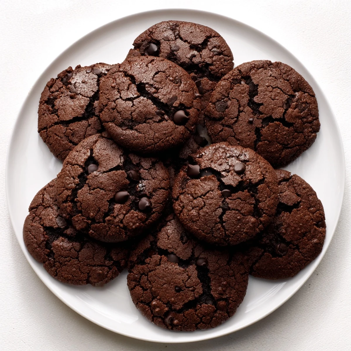 Plate of warm chocolate espresso cookies paired with a steaming cup of coffee