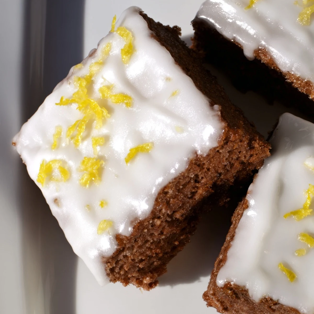 Rich buttery lemon brownies sliced into squares with powdered sugar topping