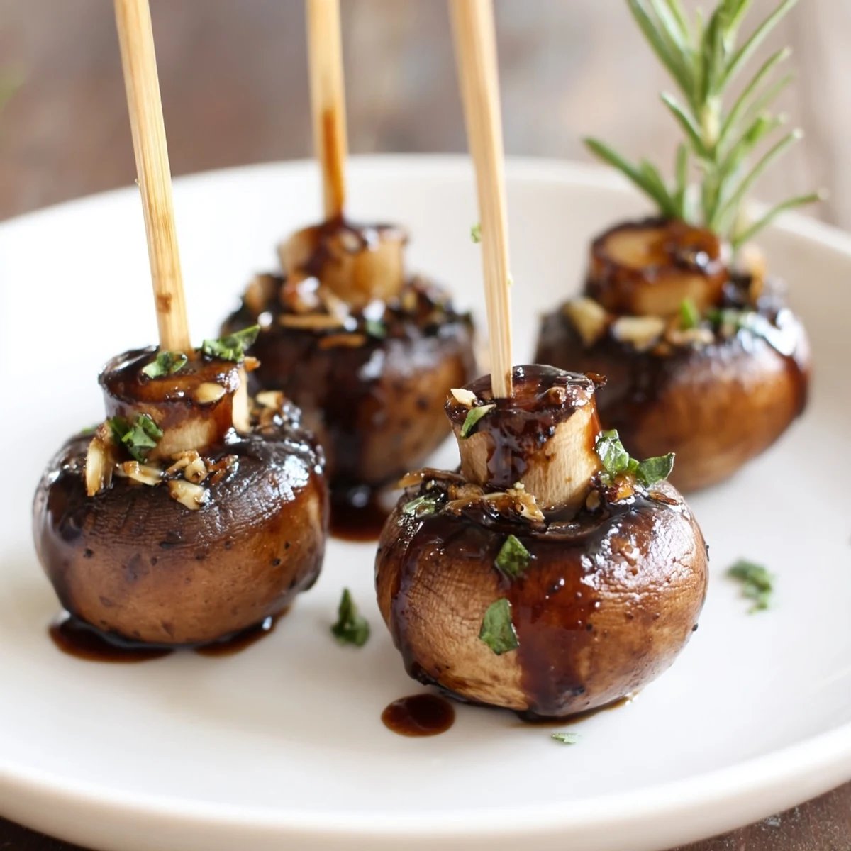 Charcoal-kissed Balsamic Garlic Grilled Mushroom Skewers marinated overnight, juicy, herb-scented bites
