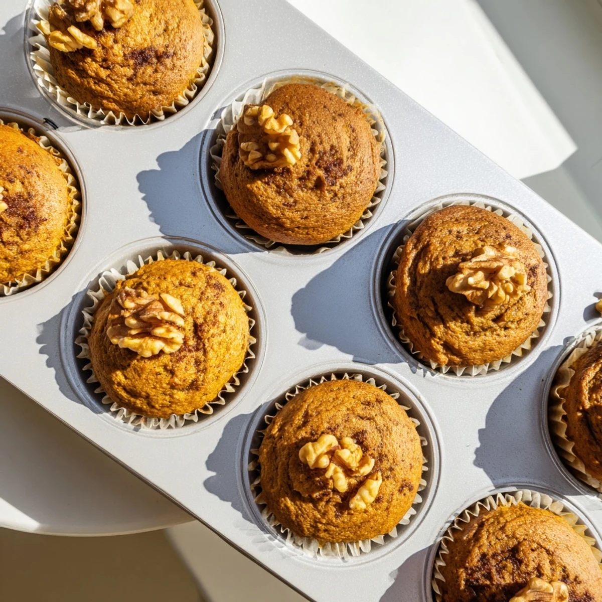 Freshly baked butternut squash banana muffins with warm cinnamon aroma and tender crumb
