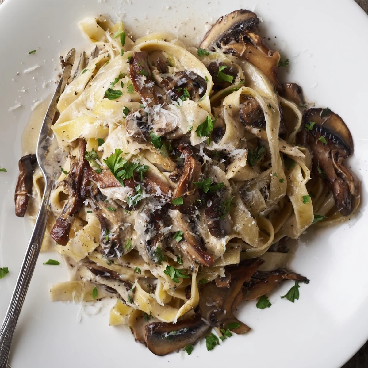 Creamy Brown Butter Mushroom Pasta with tender fettuccine tossed in nutty golden butter sauce