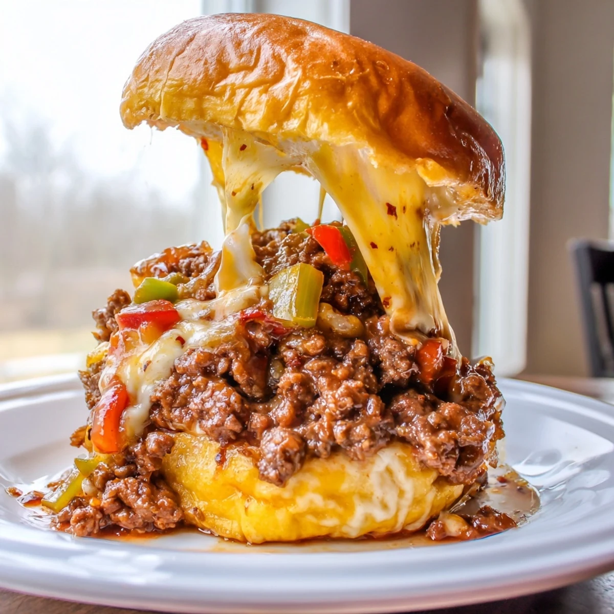 Gooey cheesy Philly Sloppy Joes piled high on golden toasted brioche buns