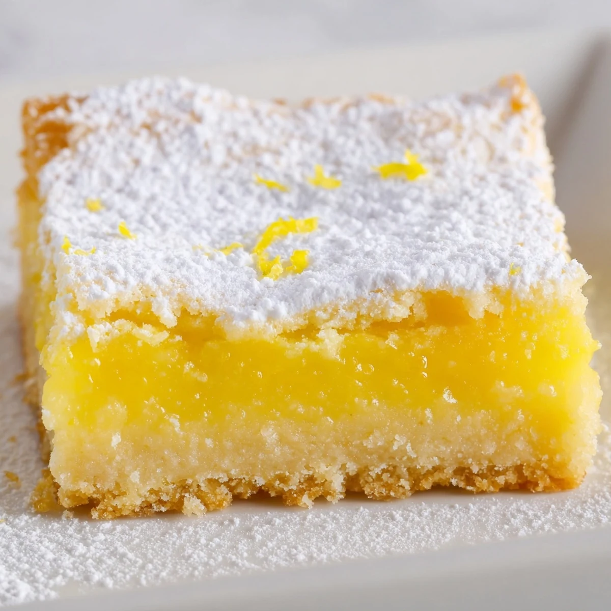 Tangy simple lemon bars sliced into squares dusted with snowy powdered sugar